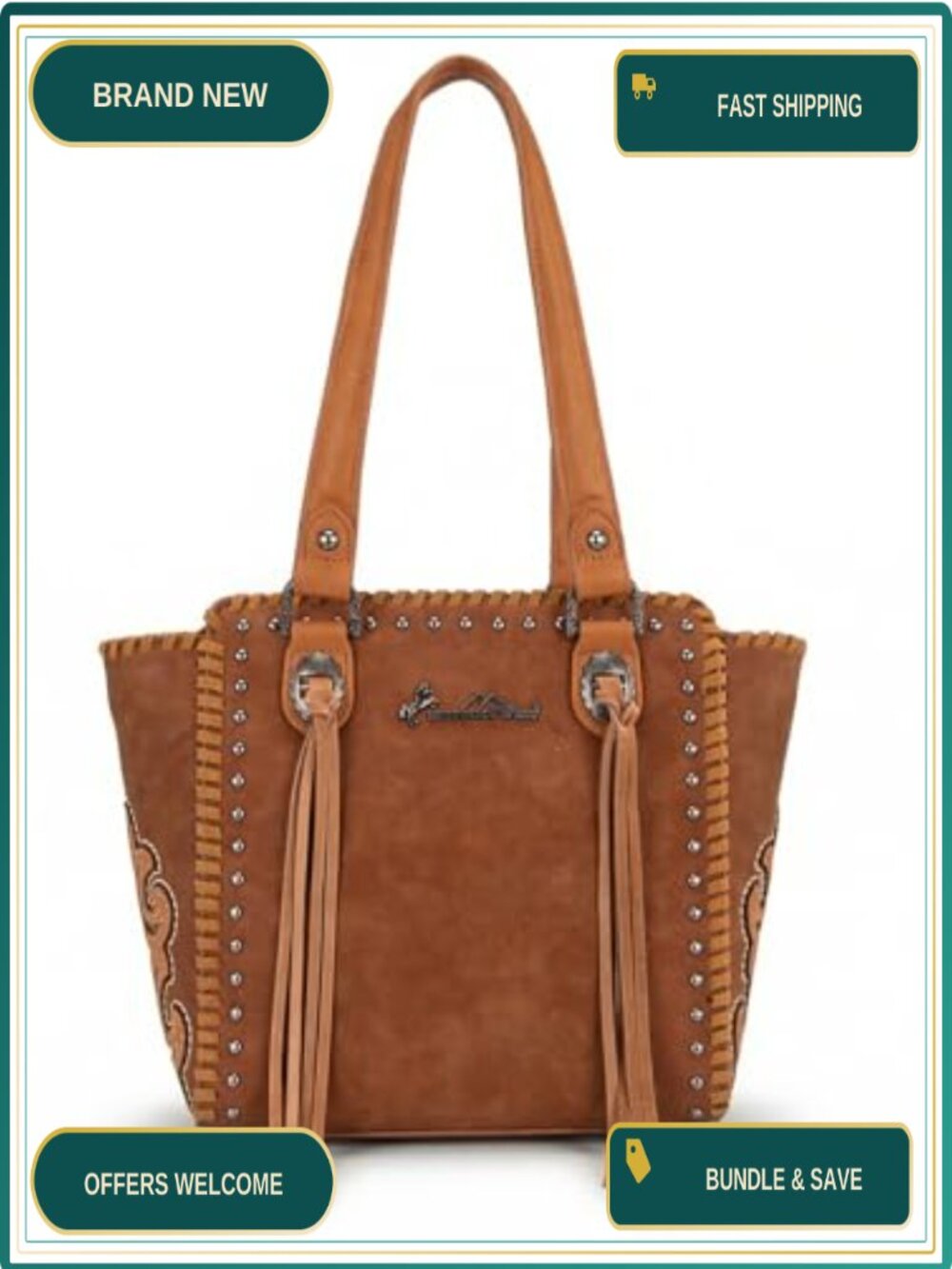 Studded PU Leather Western Tote Bag Fringe Tassel Medium Shoulder Purse